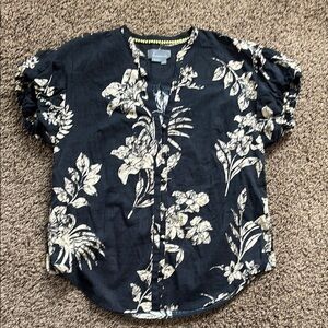 Anthropologie Floral Black and Cream Top